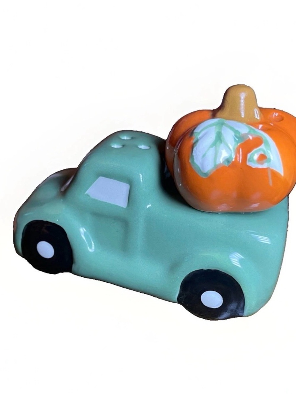Mint Green Truck with Orange Pumpkin - Salt & Pepper Shaker Set